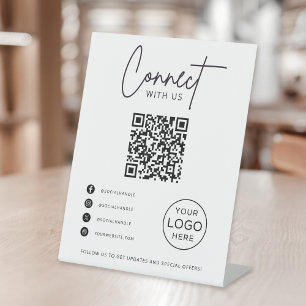 Connect With Us Social Media QR Code Business Pedestal Sign