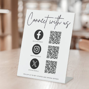 Connect With Us Social Media QR Code Business Pedestal Sign