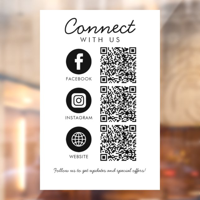 Connect with Us Social Media QR Code Business Window Cling (Sheet 2)