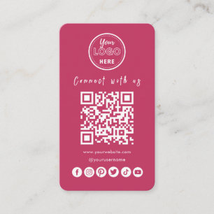 Connect With Us Social Media QR Code Hot Pink Business Card