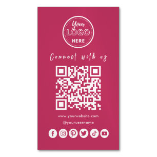 Connect With Us Social Media QR Code Hot Pink Magnetic Business Card