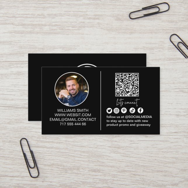 Connect with Us Social Media Qr Code Logo Business Card (Front/Back In Situ)