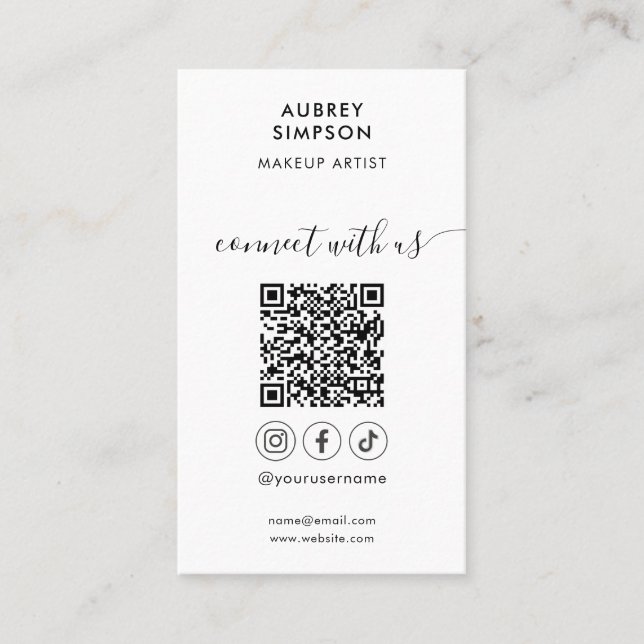 Connect With Us Social Media QR Code Logo Business Card (Front)