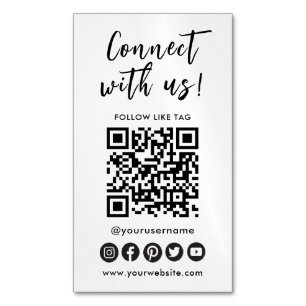 Connect With Us Social Media QR Code Logo Magnetic Business Card