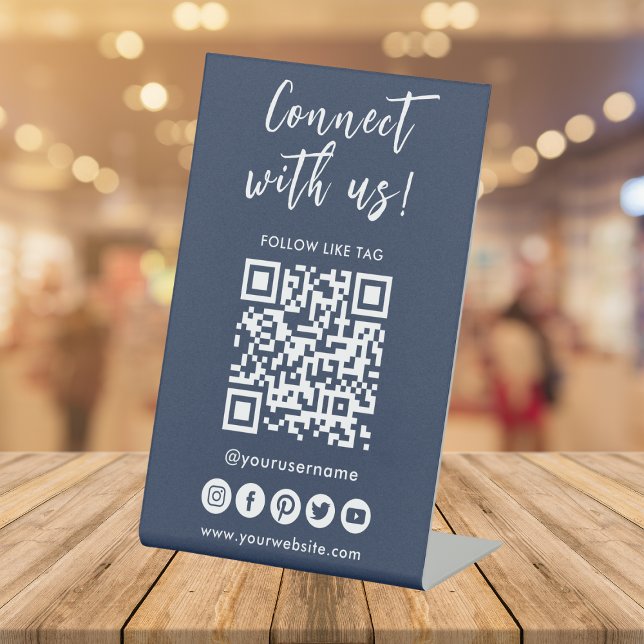 Connect With Us Social Media QR Code Logo Pedestal Sign (Creator Uploaded)