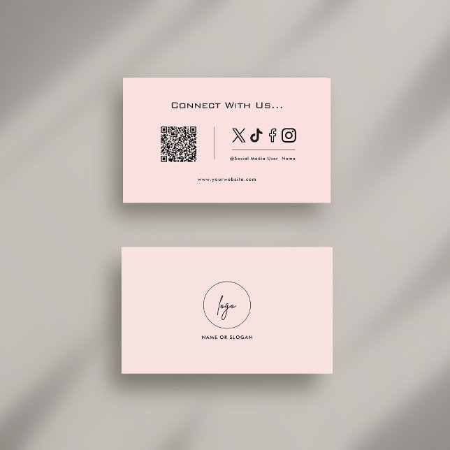 Connect With Us Social Media QR Code Logo Pink Business Card (Creator Uploaded)