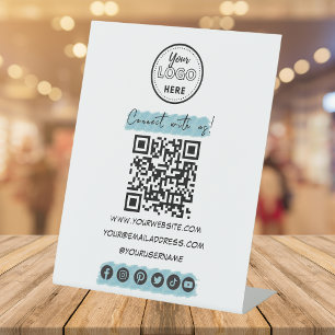 Connect With Us Social Media QR Code Minimalist Pedestal Sign