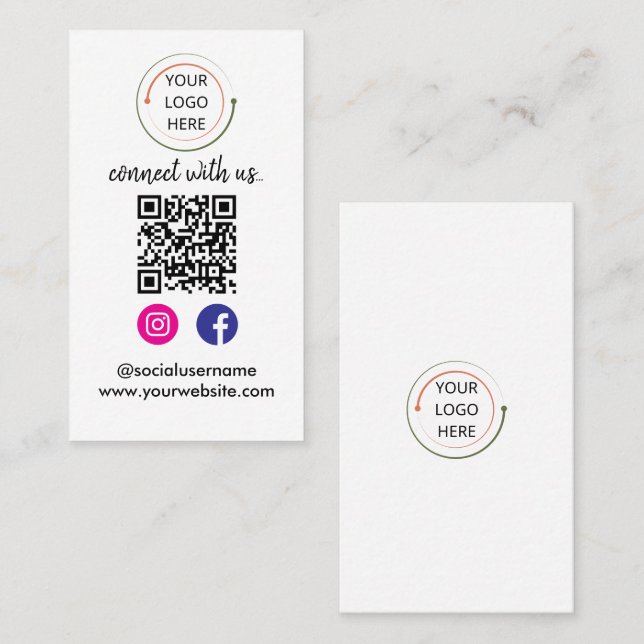 Connect with Us | Social Media QR Code Modern  Business Card (Front/Back)