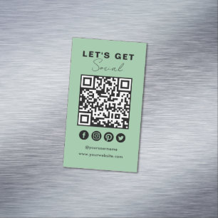 Connect With Us Social Media QR Code Modern Green Magnetic Business Card