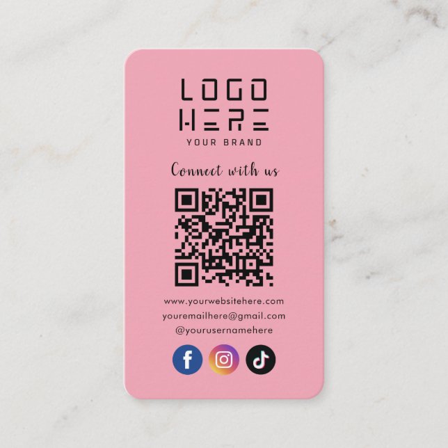 Connect With Us Social Media QR Code Modern Pink Enclosure Card (Front)