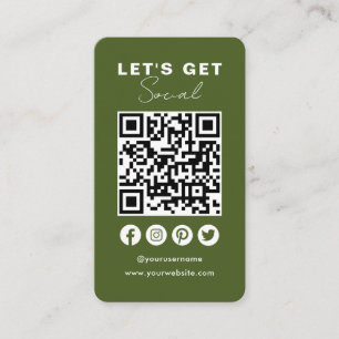 Connect With Us Social Media QR Code Moss Green Business Card