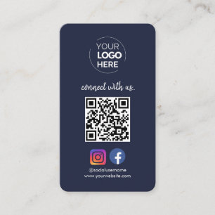Connect with us   Social Media QR Code Navy Business Card