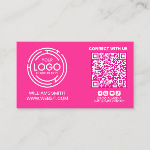 Connect with Us Social Media Qr Code Neon Fuchsia Business Card