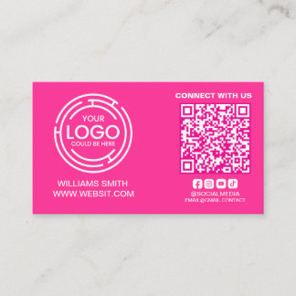 Connect with Us Social Media Qr Code Neon Fuchsia Business Card