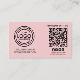 Connect with Us Social Media Qr Code Pink Business Card