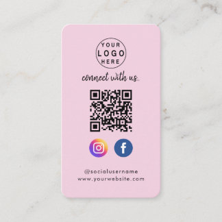 Connect with us | Social Media QR Code Pink  Business Card