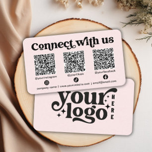 Connect with us Social Media QR Code Pink Business Card