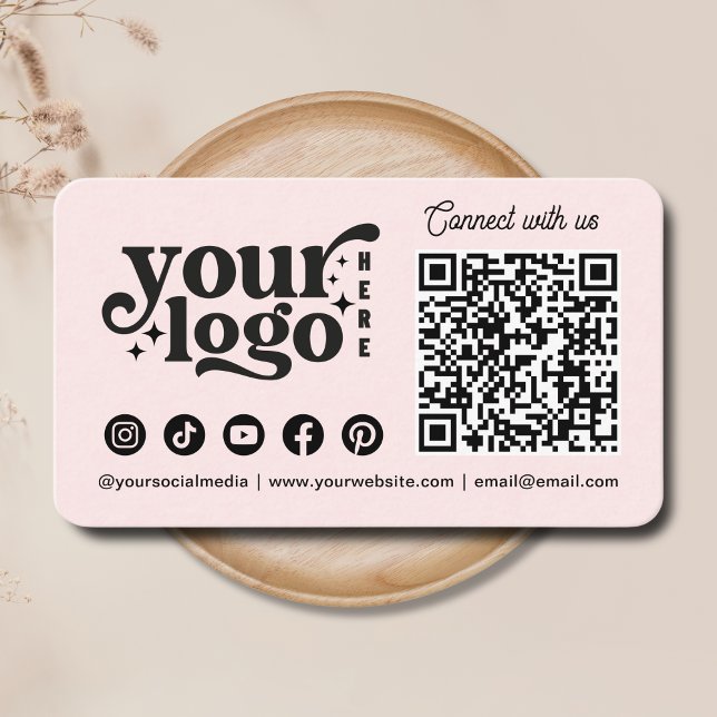 Connect with us Social Media QR Code Pink Business Card (Connect with us Social Media QR Code Pink Business Card)
