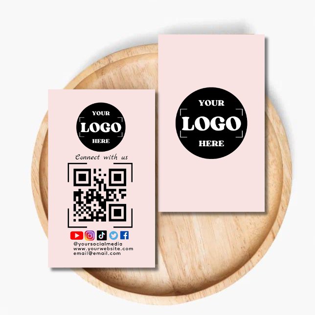 Connect with us Social Media QR Code Pink Business Card (Creator Uploaded)