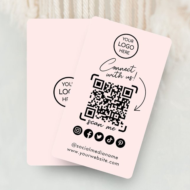 Connect with us Social Media QR Code Pink Business Card (Connect with us Social Media QR Code Pink Business Card)