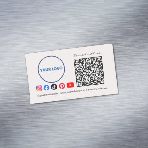 Connect with us Social Media QR Code Pink Business Magnetic Business Card