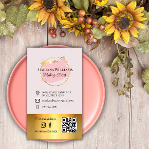 connect with us, social media, qr code pink gold business card