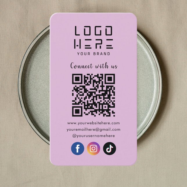 Connect With Us Social Media QR Code Soft Purple Business Card (Creator Uploaded)