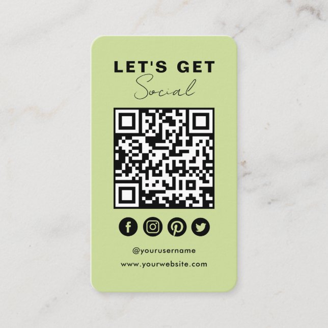 Connect With Us Social Media QR Code Summer Green Business Card (Front)