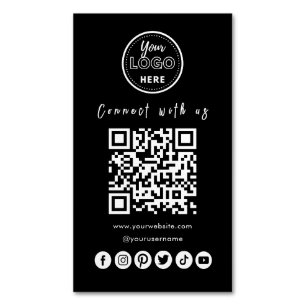 Connect With Us Social Media QR Code Trendy Black Magnetic Business Card