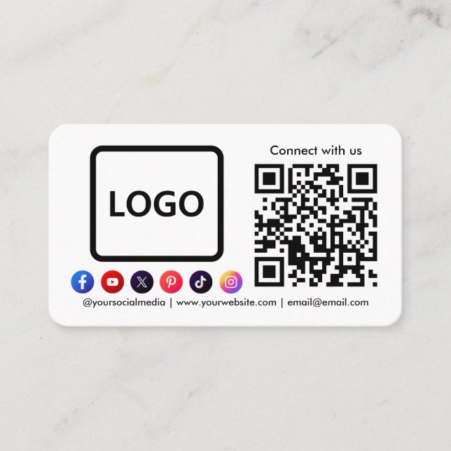 Connect with us Social Media QR Code Trendy Business Card (Front)