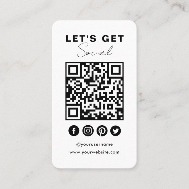 Connect With Us Social Media QR Code White Business Card (Front)