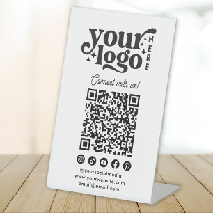 Connect with us Social Media QR Code White Pedestal Sign