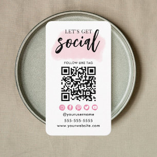 Connect With Us Social Media QR Code White Pink Business Card