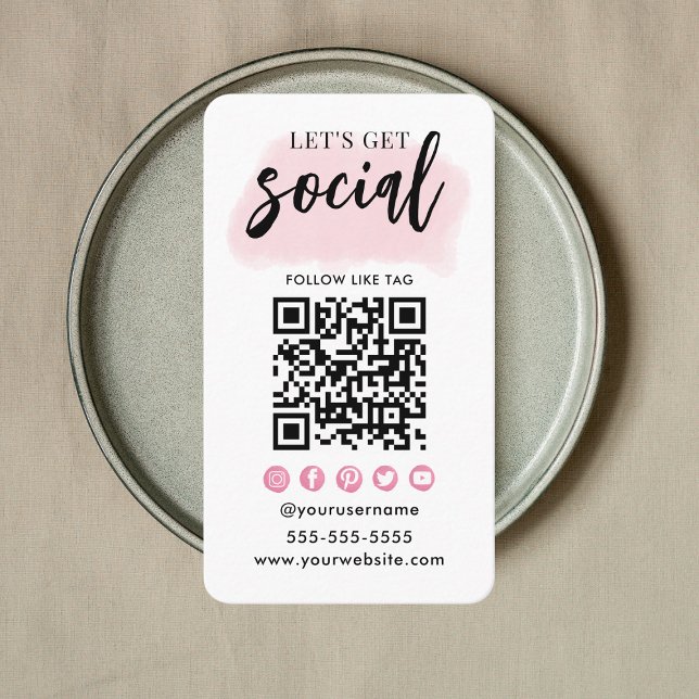 Connect With Us Social Media QR Code White Pink Business Card (Creator Uploaded)