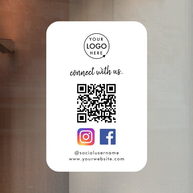 Connect with us | Social Media QR Code White Window Cling (Creator Uploaded)