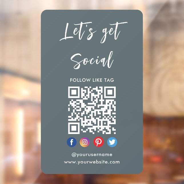 Connect With Us Social Media Trendy Grey Qr Code Window Cling (Sheet 2)