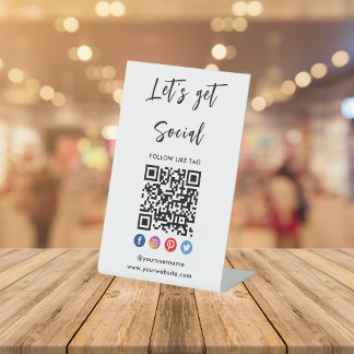 Connect With Us Social Media White Qr Code Pedestal Sign