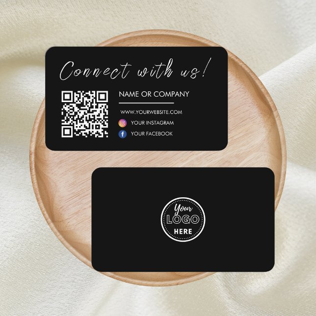 Connect with us Website Qr Code Social Media Black Business Card (Creator Uploaded)