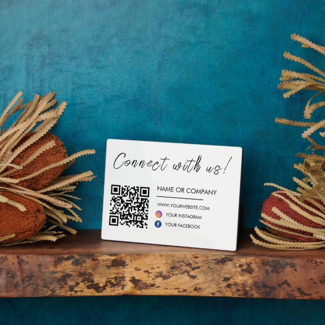 Connect with us Website Qr Code Social Media White Plaque (Side)