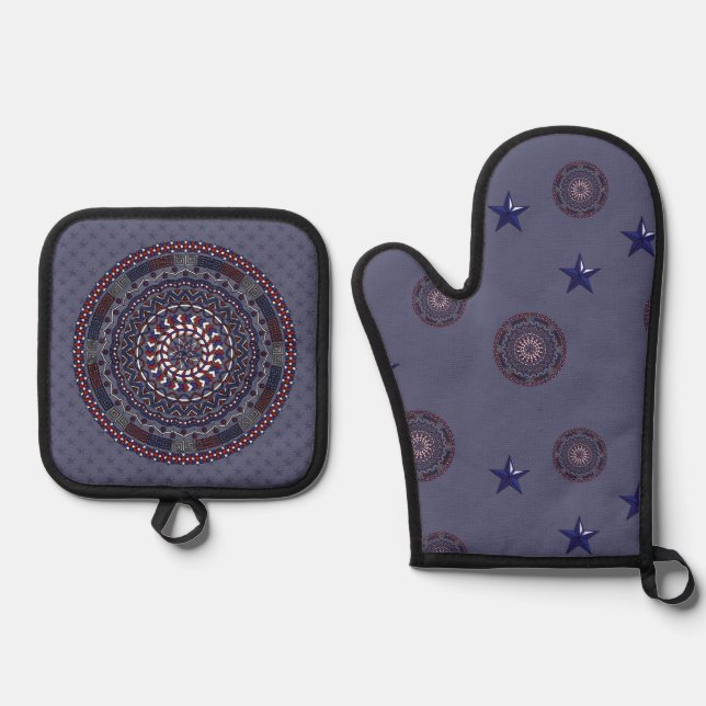 Connected Independence Day Oven Mitt & Pot Holder Set (Front)