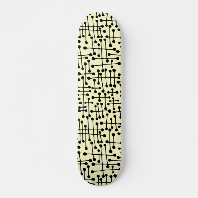 Connected Spots - Black on Cream Skateboard (Front)