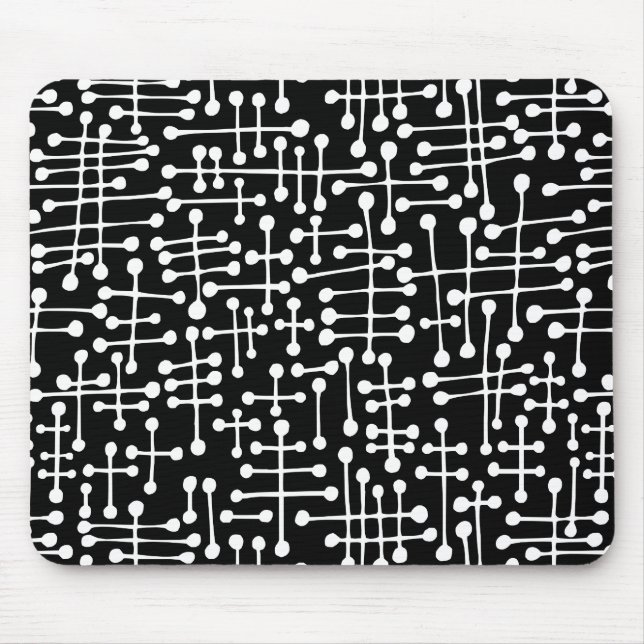 Connected Spots - White on Black Mouse Mat (Front)