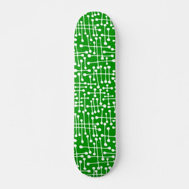 Connected Spots - White on Dk Green Skateboard (Front)