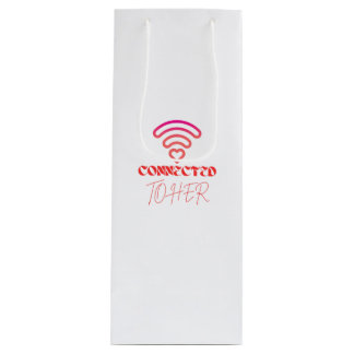 Connected to Her WiFi Heart Design Wine Tote Gift Bag