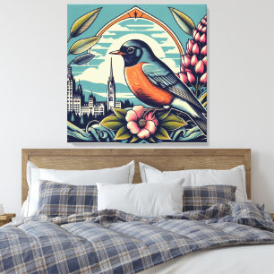 Connecticut American Robin and State Flower Art Canvas Print