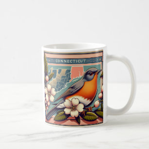 Connecticut American Robin and State Flower Coffee Mug