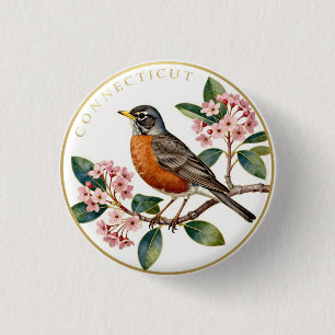 Connecticut American Robin State Bird Botanical 3 Cm Round Badge