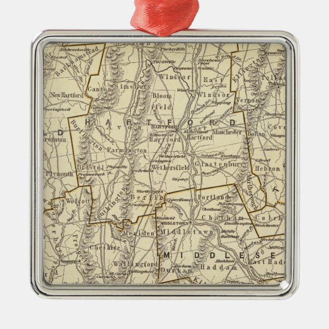 Connecticut Atlas Map Metal Tree Decoration (Front)