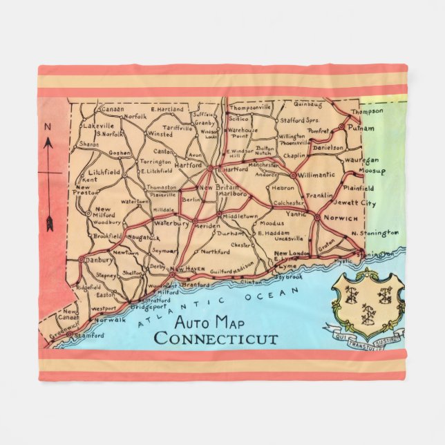 Connecticut Auto Map Fleece Blanket (Front (Horizontal))