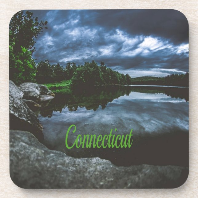 Connecticut Beutiful Lake Trees Coaster (Front)